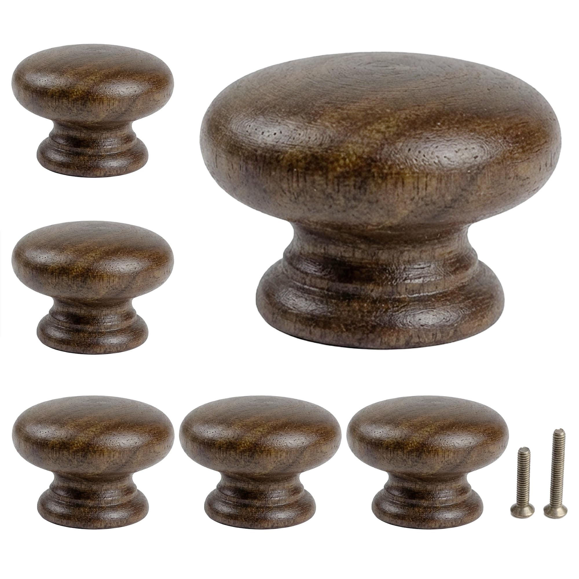 Photo 1 of EasTeebw Mid Century Modern Walnut Mushroom Knobs for Cabinet,Drawer,Dresser and Closet Doors.Round Vintage Brown Wooden Crafts Furniture Knobs,Pulls and Handles (1.38" Mushroom Knobs, 6)