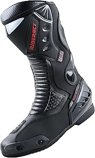 RIDERACT® Mens Motorcycle Boots Waterproof Motorbike Leather Shoes Race Ready Reinforced Leather Boots Motocross Riding Bo...