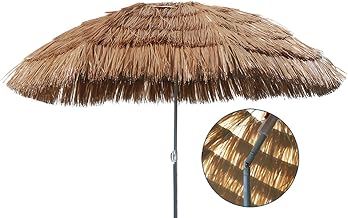 Hawaii beach umbrella, parasol, beach umbrella, sun protection, garden umbrella, raffia umbrella, sun protection, bendable, polyester, brown, diameter 1.6 m