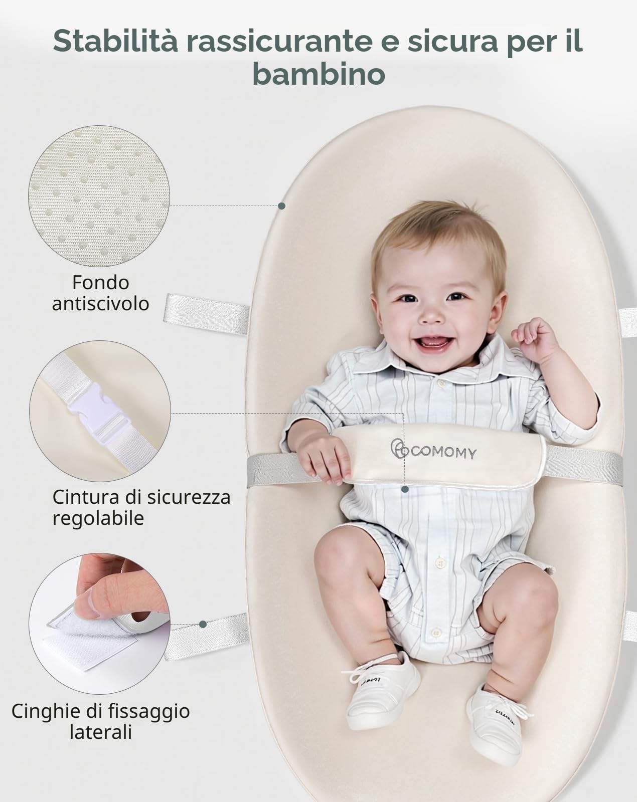 COMOMY Materassino Fasciatoio in Pelle Vegana, 80 x 40 cm, Impermeabile e Lavabile, con Cintura di Sicurezza e Design Antiscivolo, Morbido Cuscino per Fasciatoio Leggero (Beige)