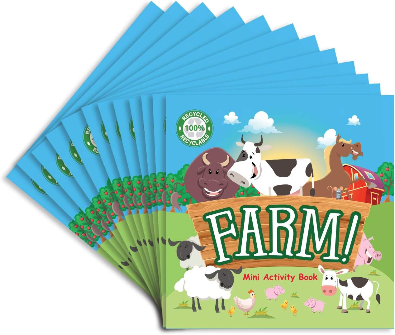 Farm Animals Party Favors Mini Activity Books // 100% Recycled Paper Full Color // 12-pack, 4.75 x 4.75 inches