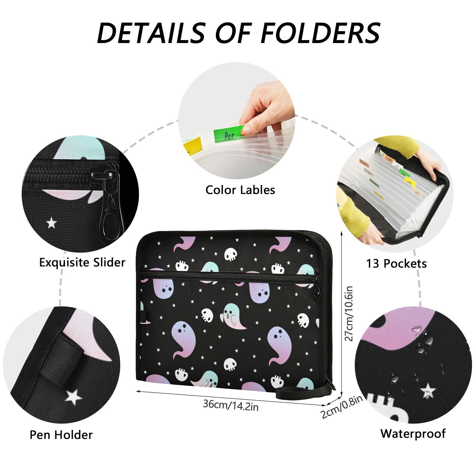 A4 Dokumentenmappe Mit 13 Tasche Dokument Organizer Klassifizierungsordner Wasserfeste Seitlich ReißVerschluss Ordner FäChermappe Halloween-Gespenst-Muster