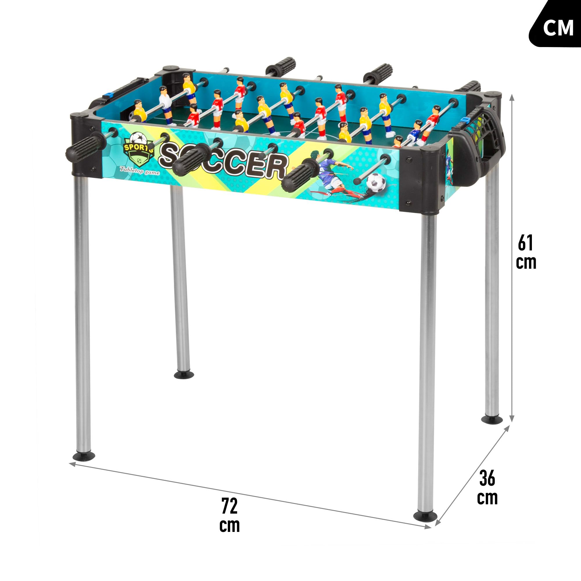 ColorBaby CB Games 39468 Baby-Foot en Plastique résistant, 18 Joueurs, avec marqueurs manuels, pour 2 Personnes, Baby-Foot pour Enfants