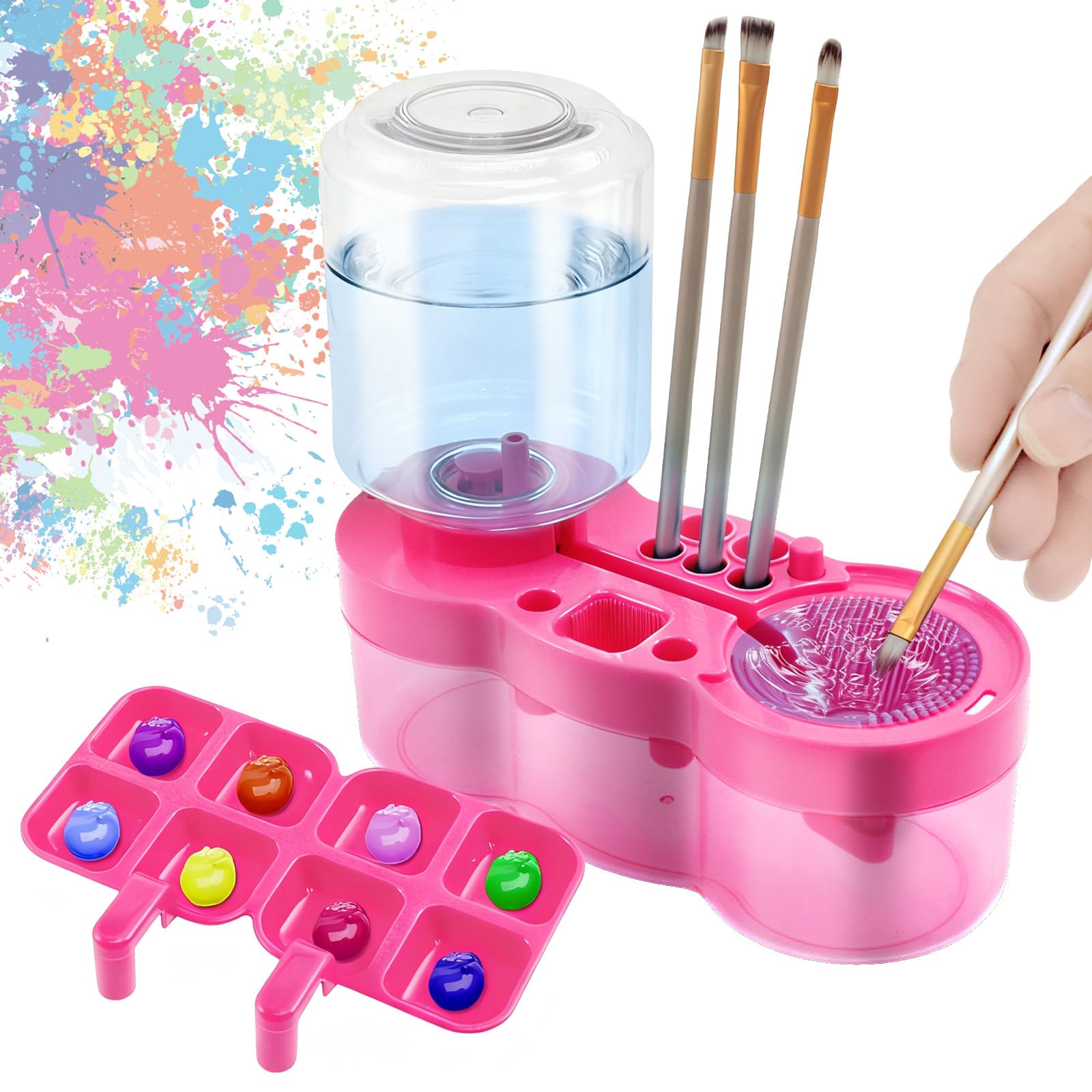 Paint Brush Rinser, Paint Brush Cleaner Art Supplies Water Cycle Rinser Painting Cleaning Cleaner Tool with Drain and Holder Brushes Rinsers Tool for Acrylic Watercolor Makeup Brushes(Purple)