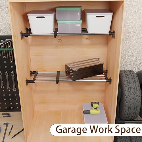 Miniatura 8 de Estantes de montaje en pared para armario, estante de tensión ampliable, fácil de instalar para despensa, armario, lavandería, almacenamiento de