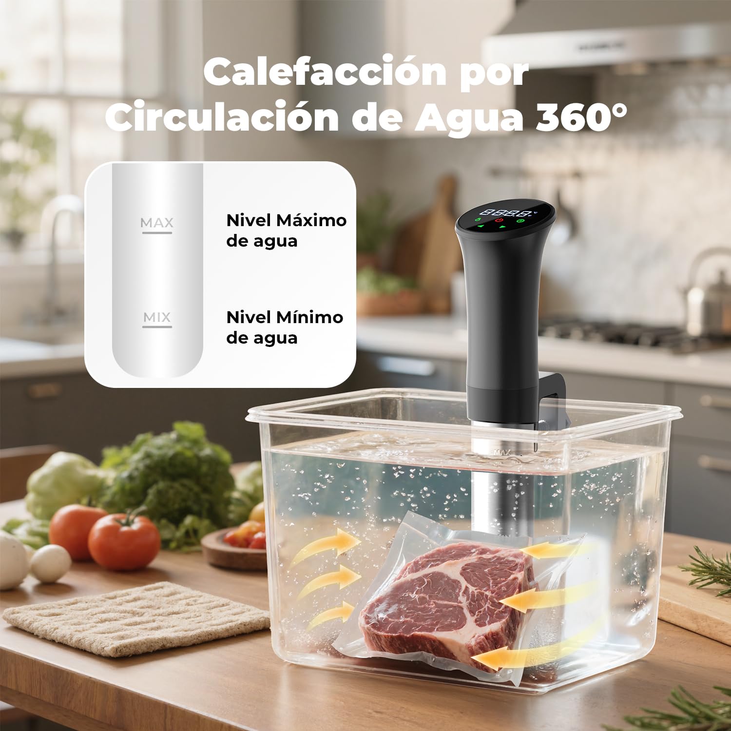 OUSFOT Sous Vide, 0,1°C Control Preciso de Temperatura,Roner Cocina Baja Temperatura,Circulación de agua 3D Con Recetas Apto para Personas Sanas y Bajas en Grasas,Negro