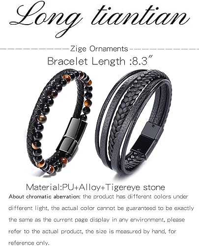 Miniatura 7 de Long tiantian Mens Bracelet Bracelet for Men Leather Cuff Bracelet Black Leather Wrap Bracelet Studded Boho Cuff Bracelets Handmade Splicing Bangle