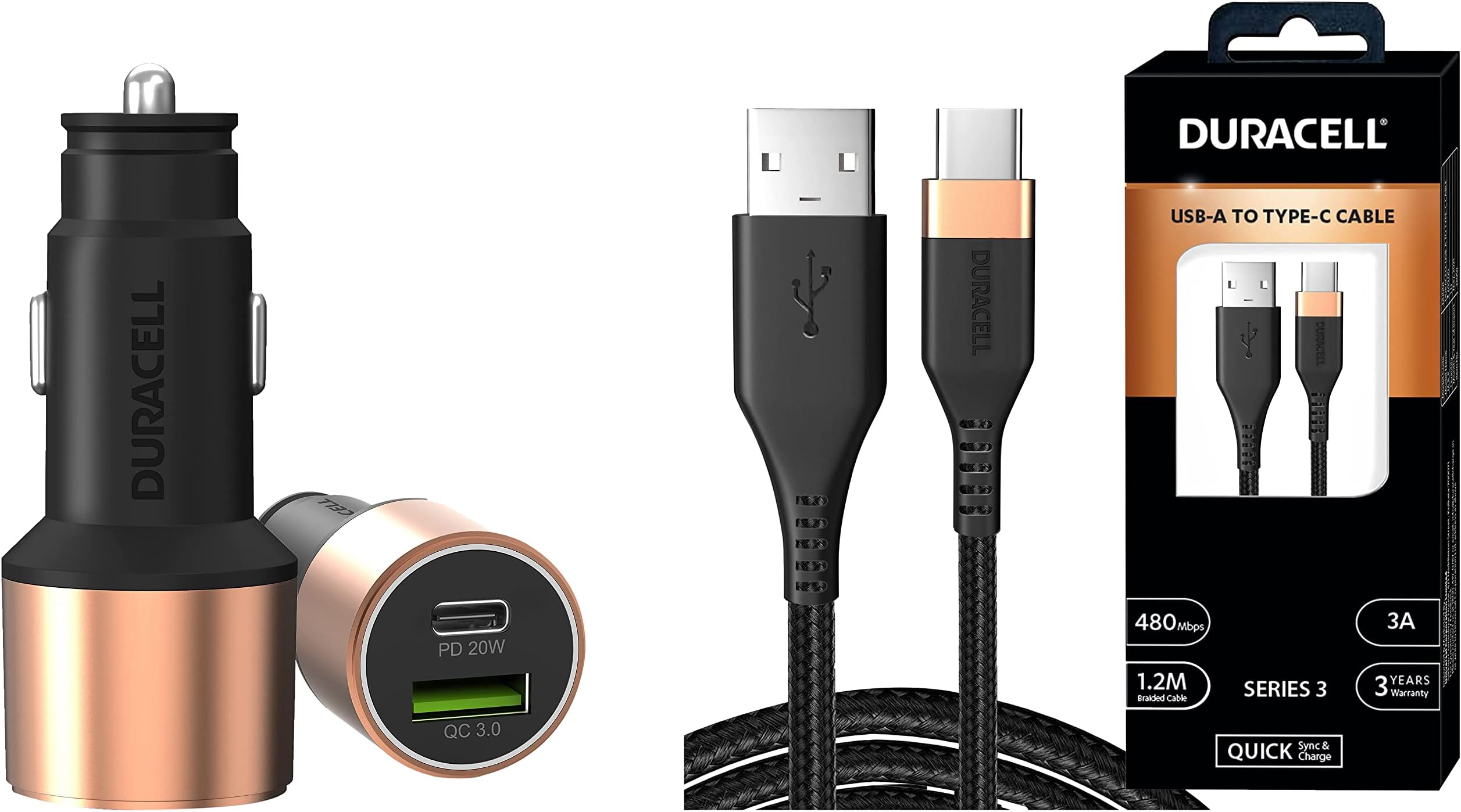 Duracell 38W Fast Car Charger Adapter with Dual Output,Type C Pd 20W ...