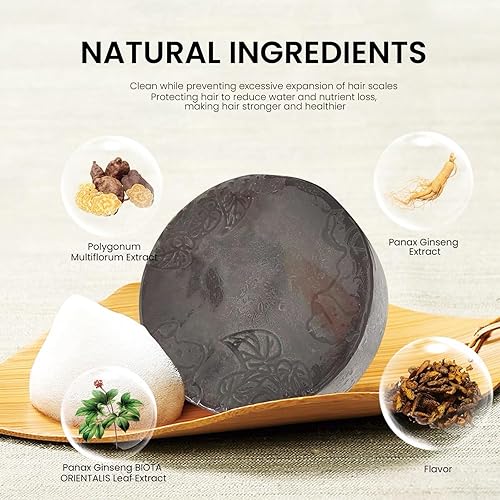 Miniatura 3 de Barra de champú Fallopia Multiflora para cabello negro y grueso, jabón Polygonum con red espumosa, champú de extracto He Shou Wu, limpia