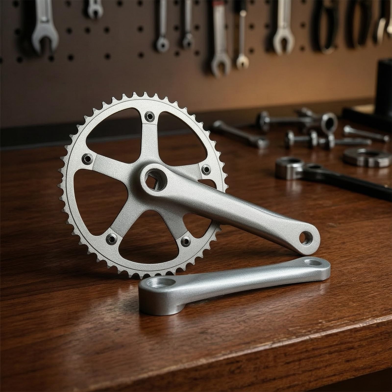 Juego Bielas Plato Individual Plateado Plato Individual CNC Pedal para Ciclismo en Ciudad