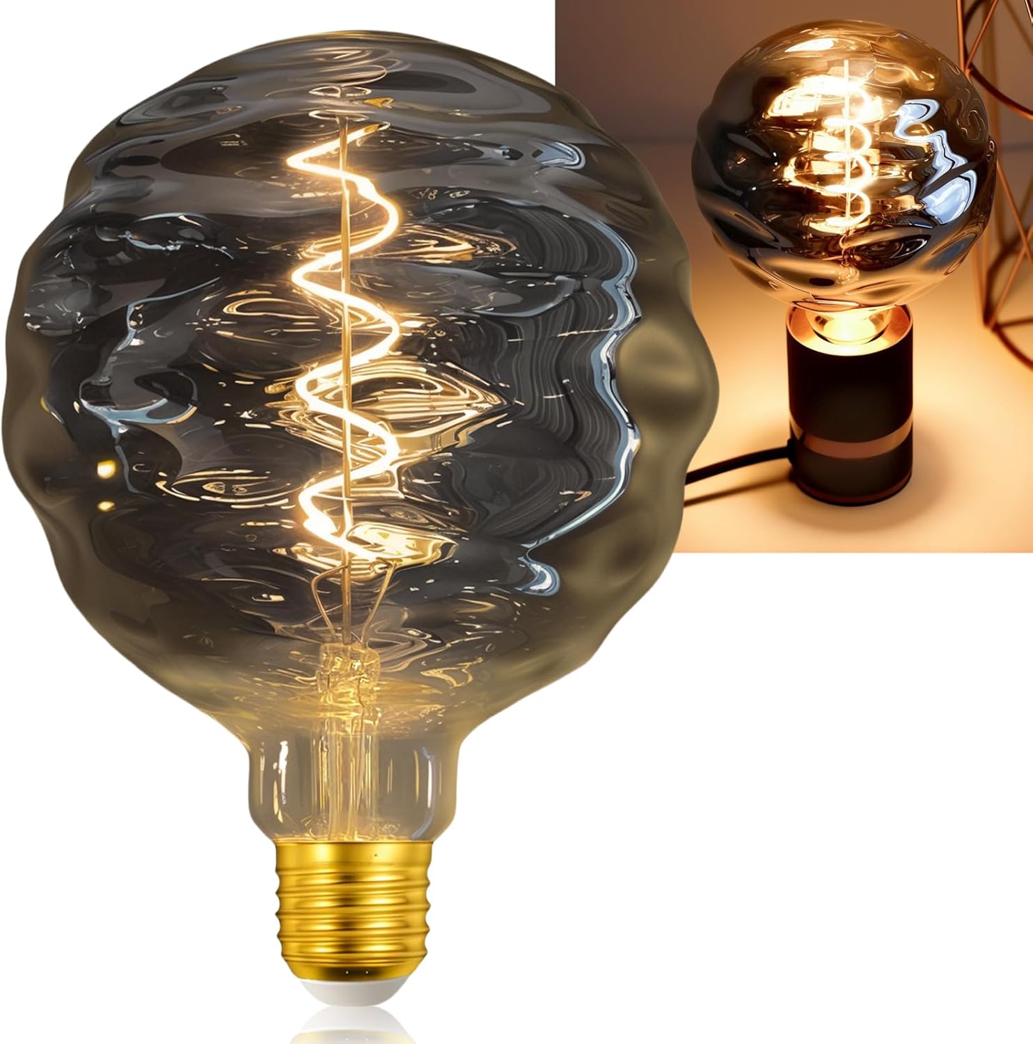 40 Watt Decorative Vintage LED Light Bulbs, Ripple Bulb 4W LED Filament Edison Bulb,2700K Oversized Warm Lights,Dimmable E26 Lamp Base,1-Pack-Grey