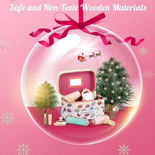 Miniatura 8 de GAGAKU Juego de juguetes de maquillaje de madera para niñas, regalo de cumpleaños de Navidad para niños de 3, 4, 5, 6, 7 años
