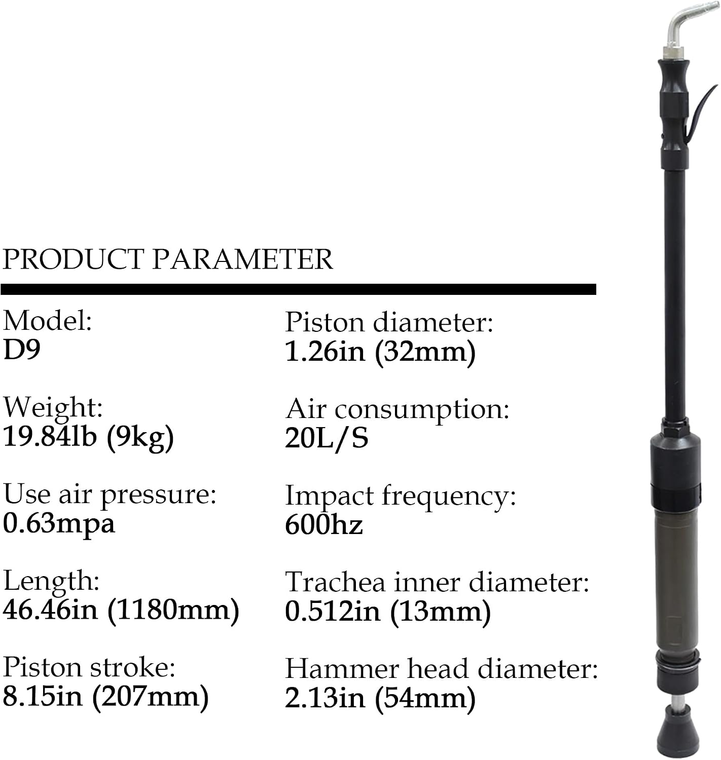 Pneumatic Tamper D9 Earth Sand Rammer Machine 0.63Mpa Concrete Tamping Machine Air Hammer Sander for Casting Sand Moulds,Concrete and Brick work