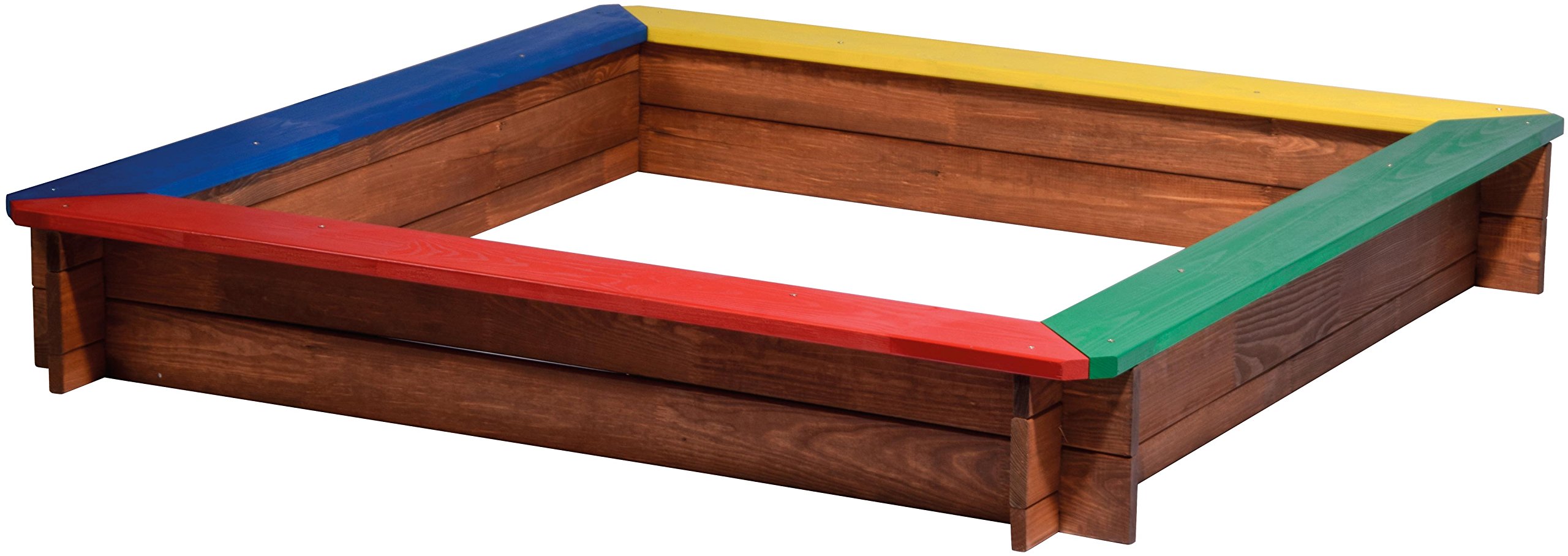 dobar® green label quadratischer Sandkasten | Bunte Sandkiste Holz ohne Dach | Klassischer Kinder-Sandbox aus massivem Vollholz | 117 x 117 x 18 cm | 5-farbig