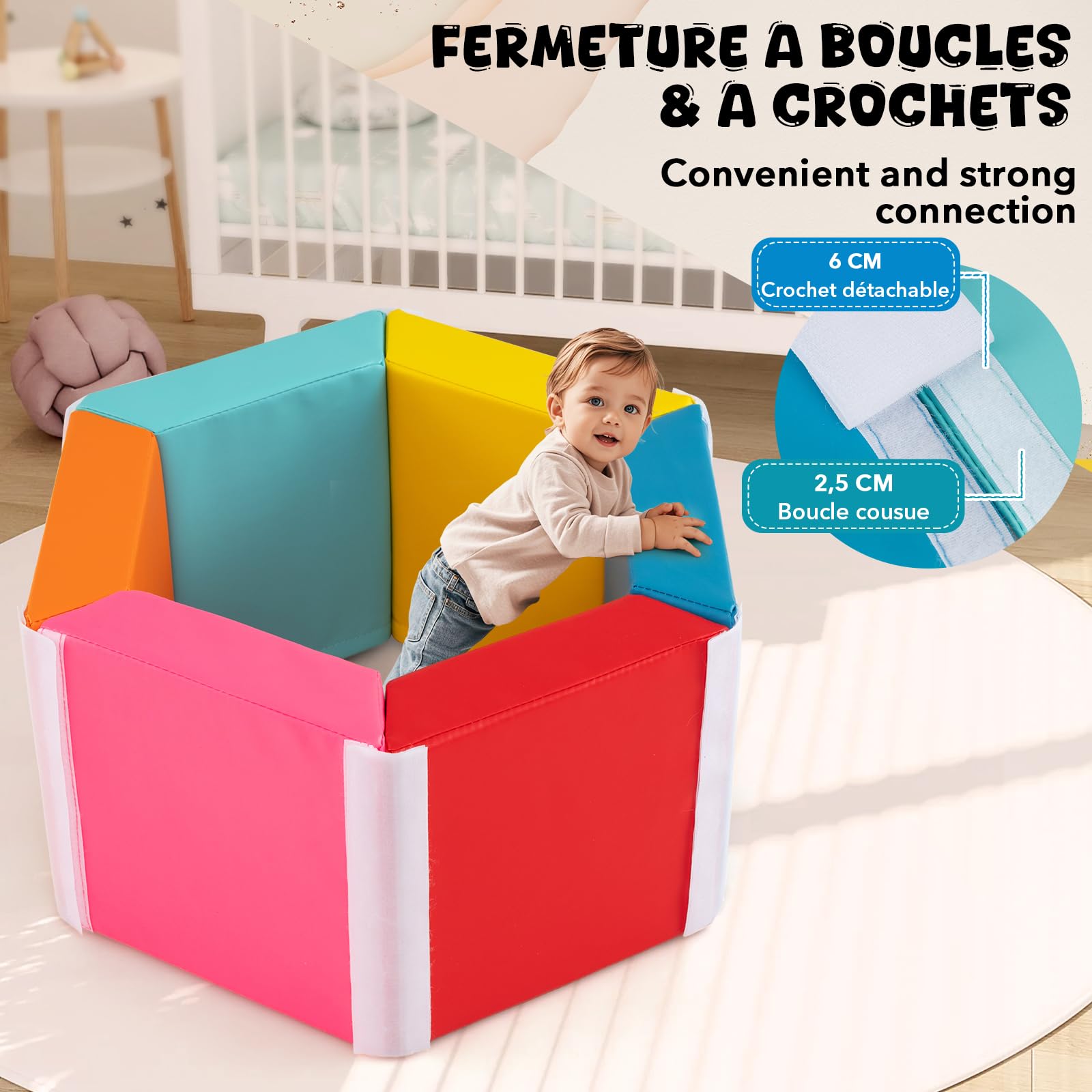Parcours Motricité Enfants 7 Pièces - Blocs En Mousse Recouverts Simili Cuir - Couleurs Vives, Attaches Auto-agrippantes