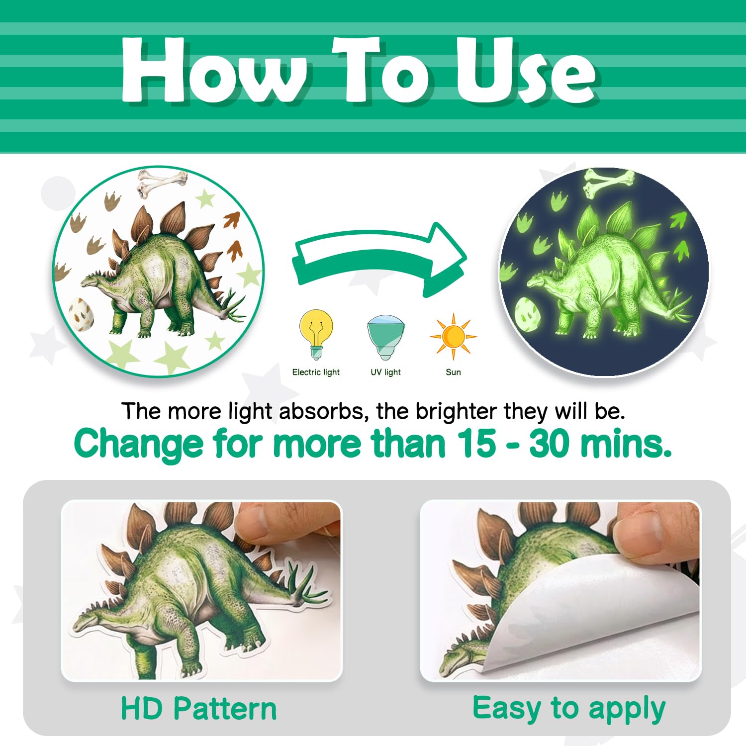 DECOWALL Adesivo da parete con dinosauro luminoso, grande T-Rex luminoso, triceratopo e vulcano, decorazione luminosa del cielo notturno, per cameretta dei bambini e sala giochi (GDS4-7004)