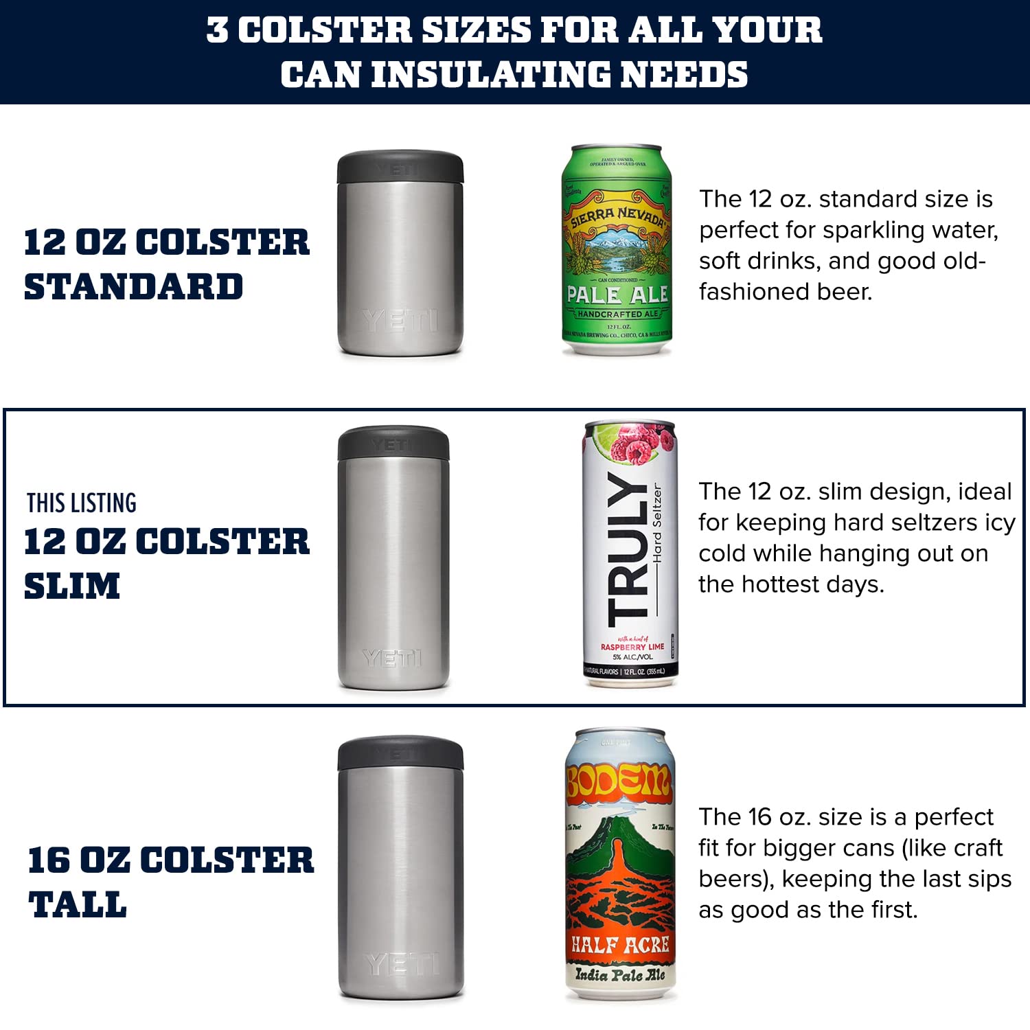 YETI Rambler Colster Slim Dosenisolator für schmale harte Seltzer-Dosen, 340 ml, Granitgrau