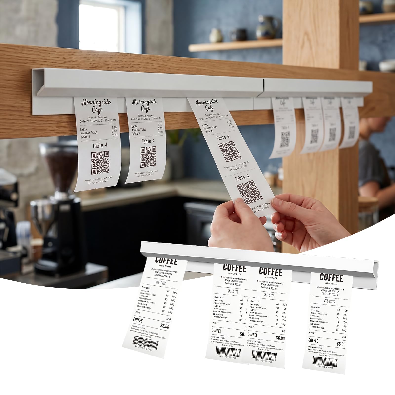 2 Pièces Porte Ticket, Barre a Bon de Commande, 40CM Porte Bon de Commande Restaurant, Barre Ticket Cuisine, Porte Ticket de Caisse pour Restaurants, Cafés, Cuisines, Bars