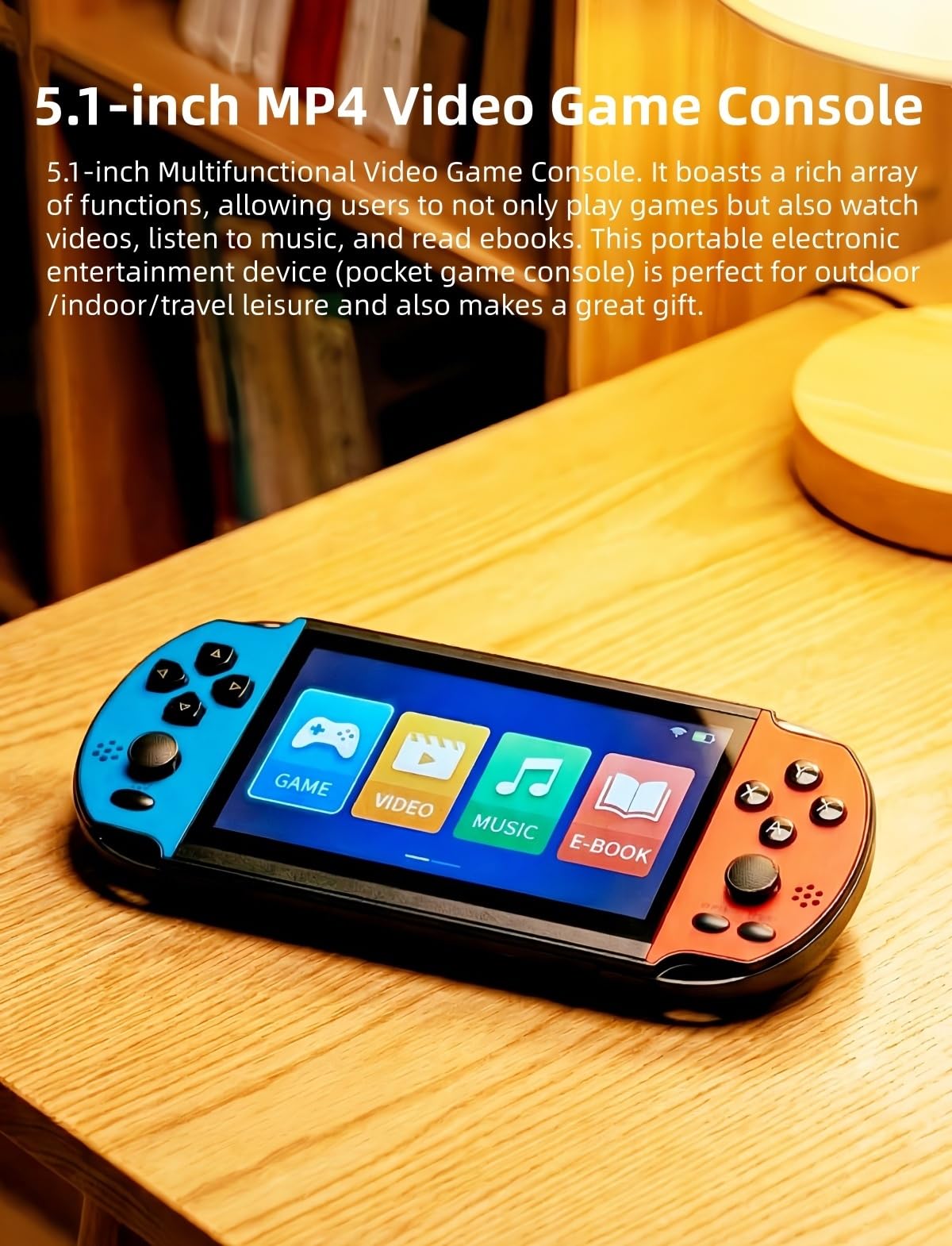 Consola de videojuegos MP4/MP3 de 5.1 pulgadas, múltiples emuladores, juegos retro clásicos integrados, consola portátil de mano, perfecta para cumpleaños, al aire libre, viajes, ocio y