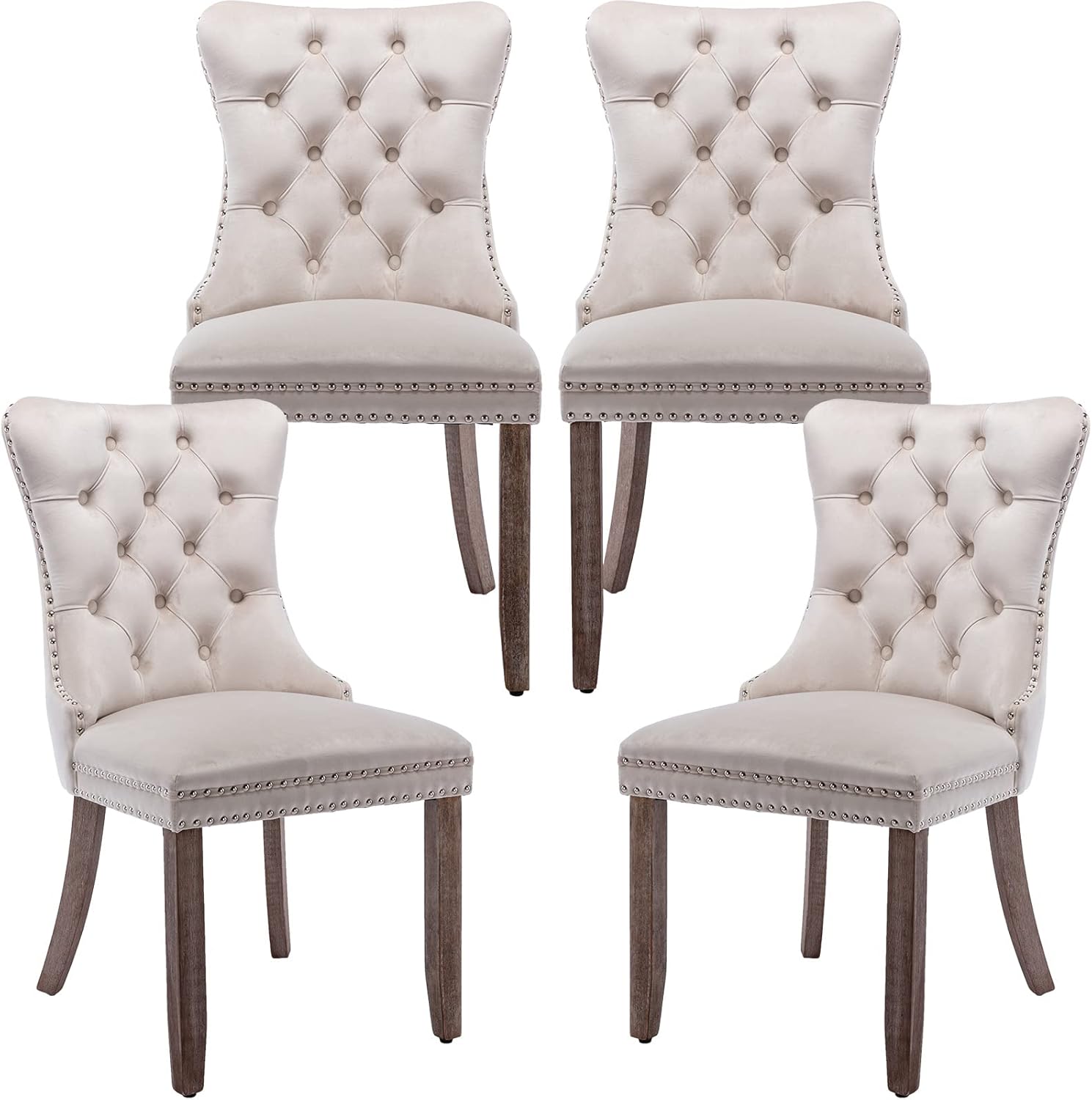 ODUSEDAILY Beige Velvet Dining Chairs Set of 4, Kitchen
