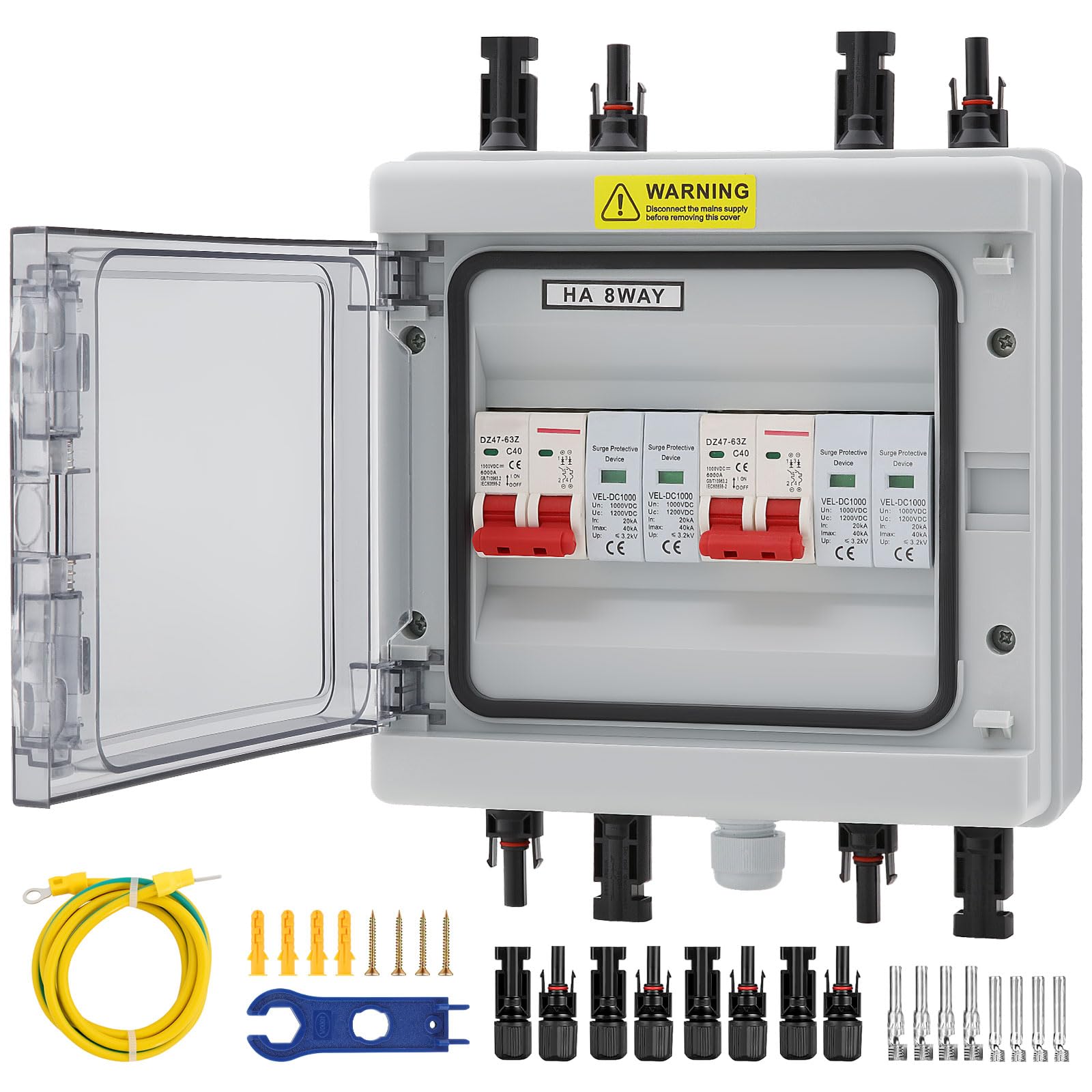 Überspannungsschutz PV, DC-Trennschalter 1000 V DC, 20-40 kA Blitz-und Leitungsschutzschalter, IP65 wasserdicht UV-beständig, 2-String (2-in-2-out) Solar Anschlusskasten für Photovoltaikanlagen