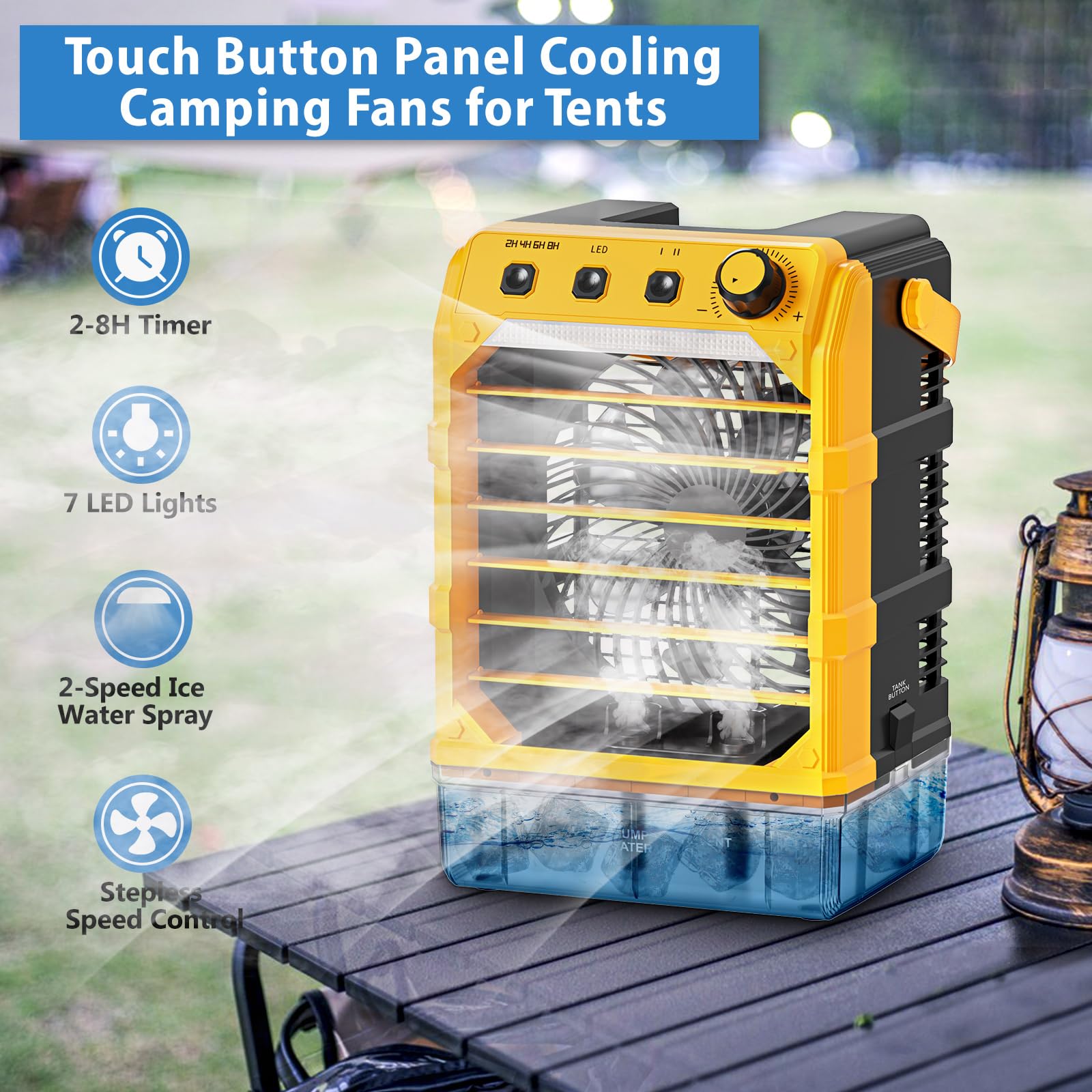 Ventilatore nebulizzatore portatile compatibile per batteria Dewalt da 20 V (senza batteria) o alimentato tramite USB, ventola di raffreddamento per camera da letto con 7 luci, timer 8H, serbatoio