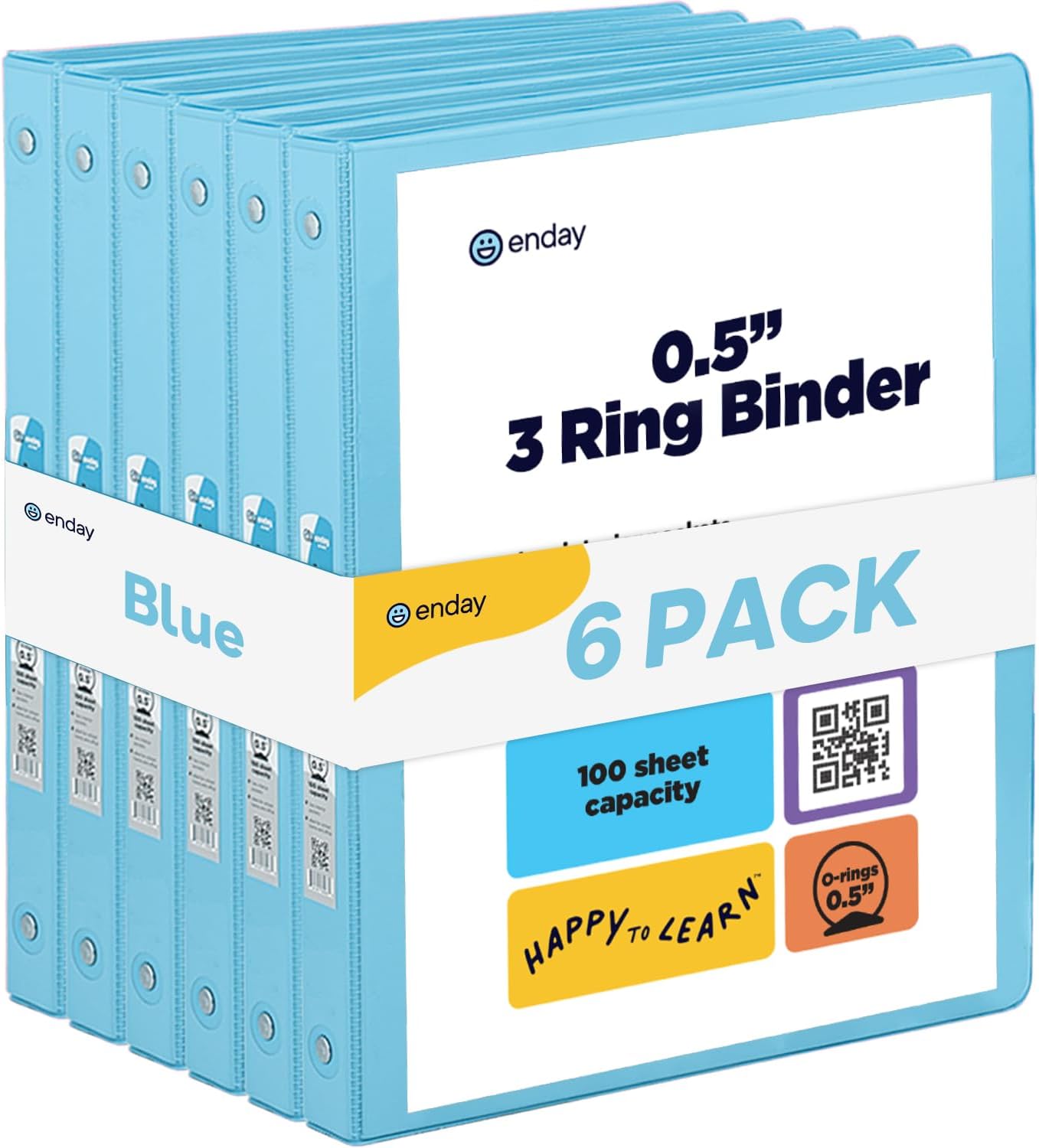 Enday 1/2 inch Binder 3 Ring Binder (6 Pack - Blue) O-Ring Binder with Clear View Cover and 2 Inside Pocket - for Letter Size 8.5 x 11'' Paper, Ideal for School Supplies, Office, and Home