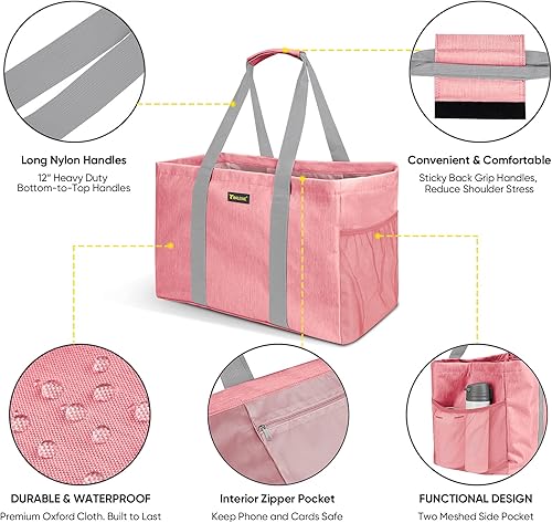 Miniatura 5 de BALEINE Suave bolsa de 9 galones extra grande, bolsa de almacenamiento plegable reutilizable (rosa melocotón), Rosado Melocotón