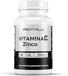 Vitamina C 1000mg + Zinco 29,59mg Por porção | ProVitalli | Dupla Ação Imunológica e Antioxidante | Reforço para Defesas do Corpo | Alta Absorção | 60 Cápsulas - 30 Porções