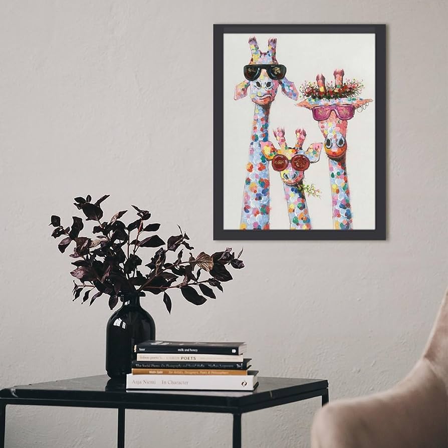 抽象クレパス画 キリンの絵 木製フレーム ca436c660675b0d21f7095d69917b0