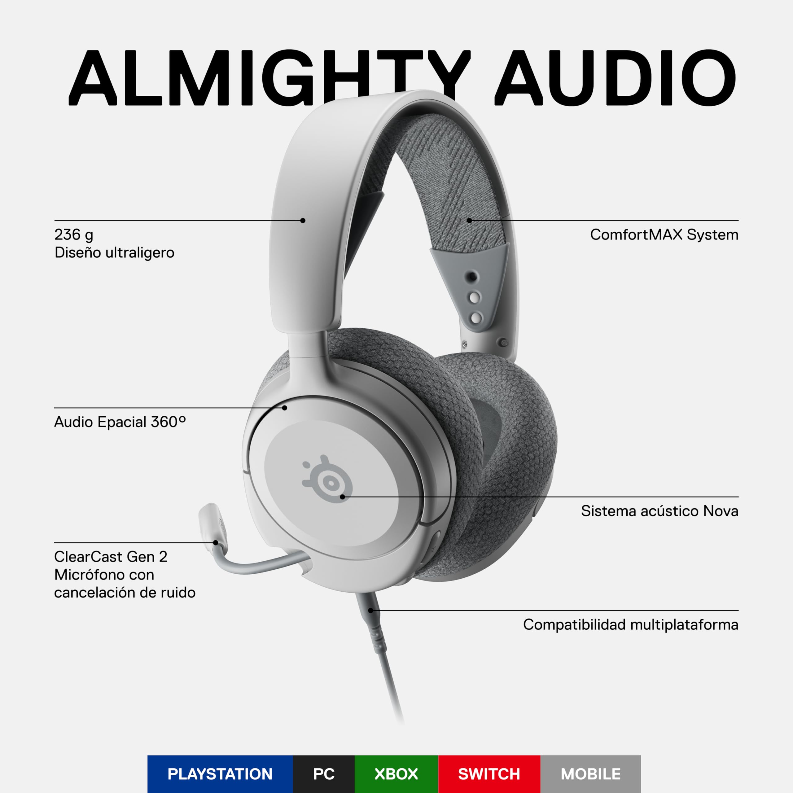 SteelSeries Arctis Nova 1P Gaming Headset - Hi-Fi Audio 360° - Dettaglio