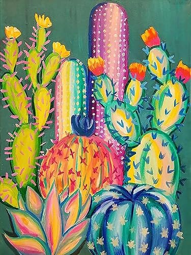 DVWIVGY Pintura de diamante redonda completa de cactus 5D, pintura de diamante de árbol de cactus con puntos de diamante con diamantes para