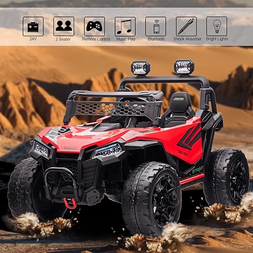 Miniatura 4 de FINITO Vehículo eléctrico de 24 V UTV de 2 plazas 4WD para niños con potentes motores con control remoto para padres, neumáticos de goma EVA,