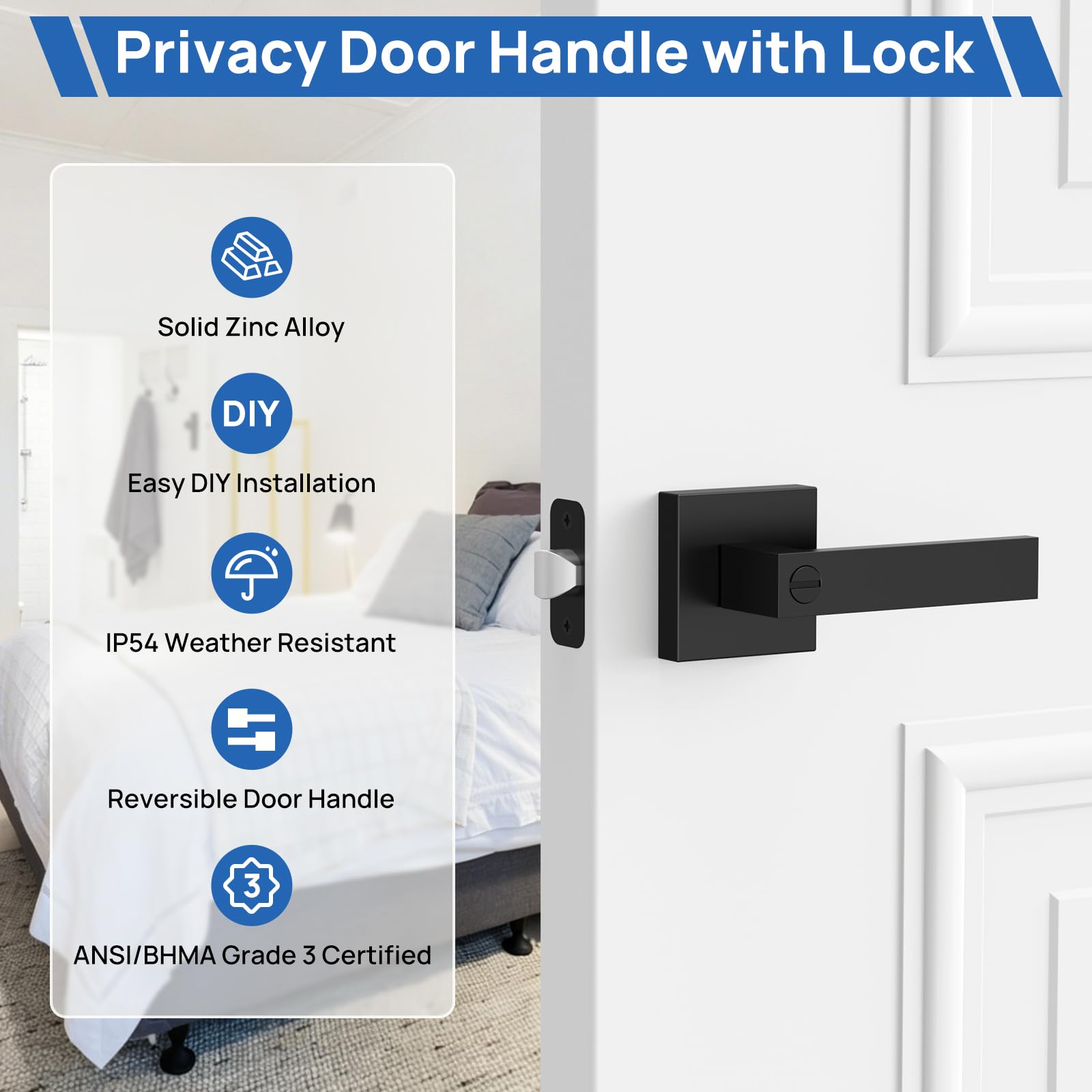 Matte Black Door Knobs - Keyless Security & Privacy -2