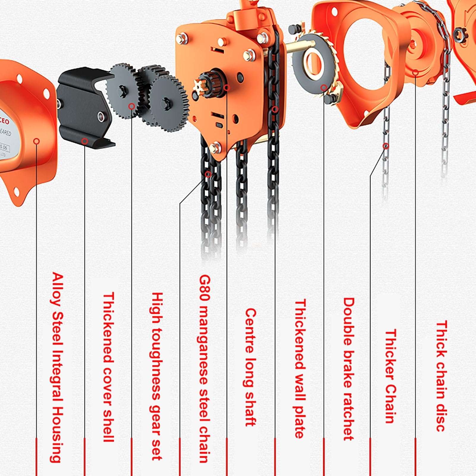 XingLi Heavy Duty Industrial Steel for Garages Warehouse Automotive Machinery, with Double-Pawl Brake, Auto Chain Leading & 360° Rotation Hook(2t,with 12m Double Chain)