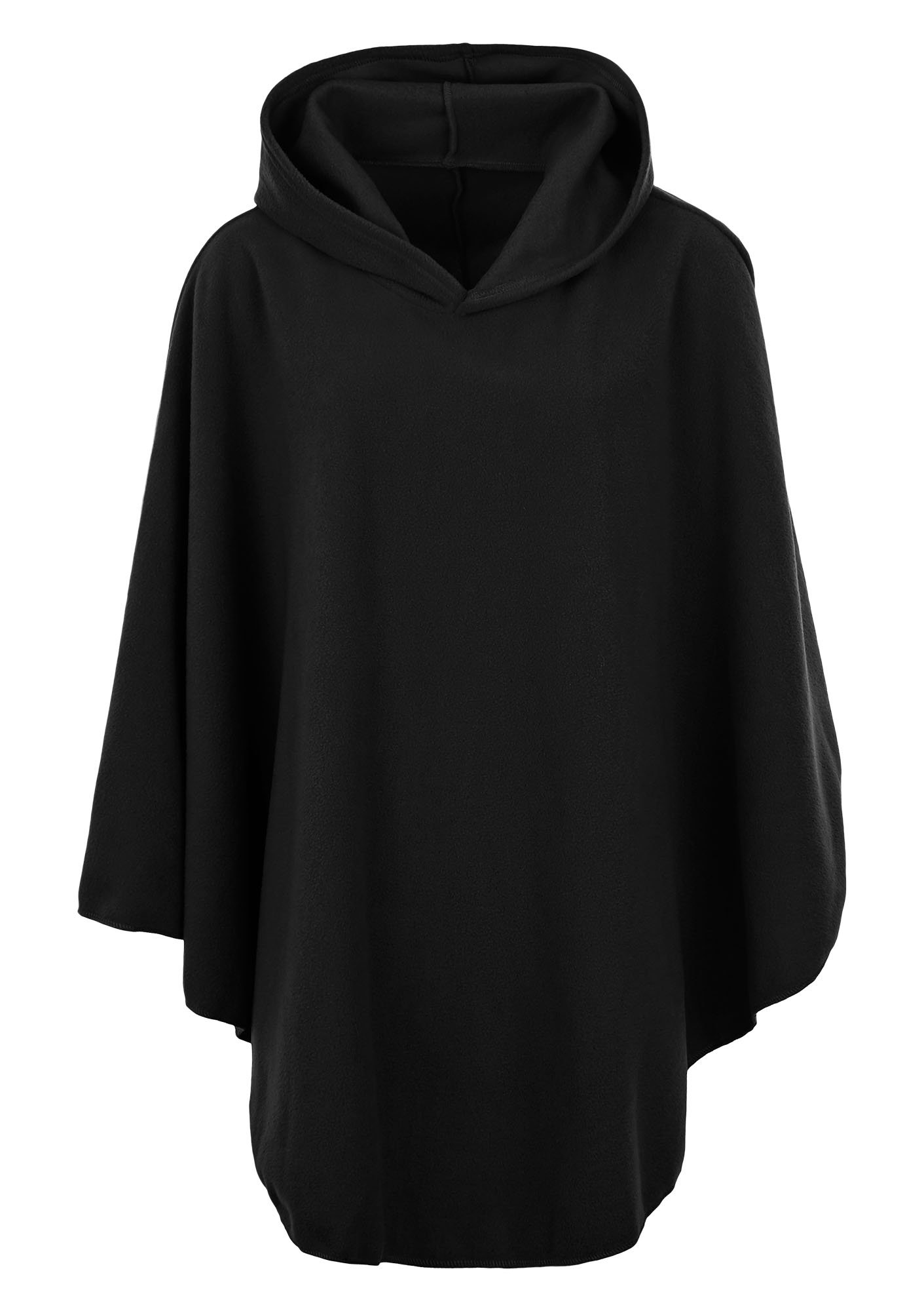 Kk Fashion Lines Women's Black Fleece Poncho Capes Hooded Anti Pill Fleece Cosy Winter Warm (, One Size)