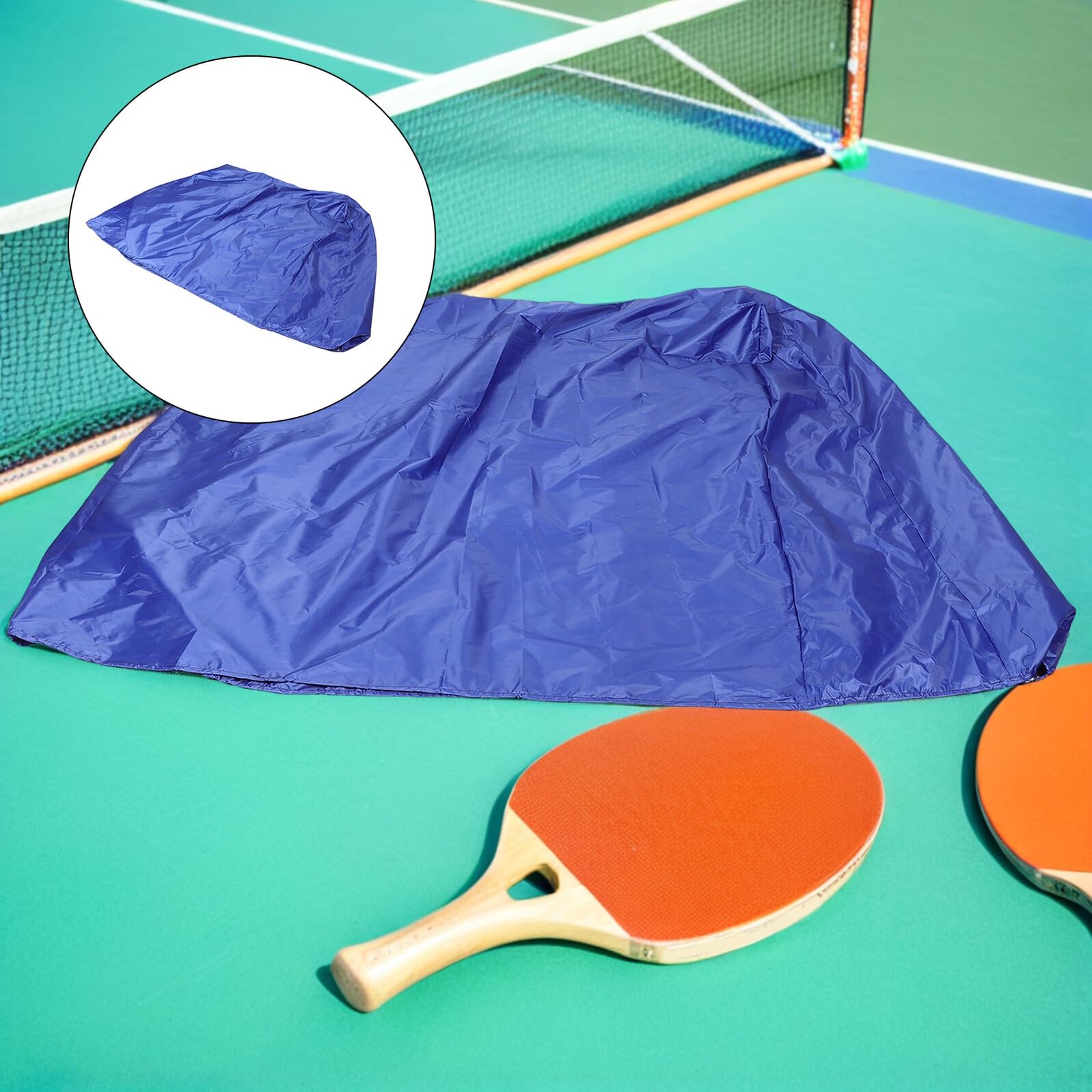 WOONEKY Copertura Tavolo Ping Pong Esterno Blu Oxford 210d | Tavolo da Giardino 165x70x185 Cm, Fori di Ventilazione, Struttura Traspirante e Cinghie Antivento