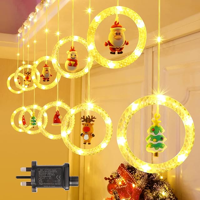 GlobaLink Curtain Fairy Lights 3M 100LED Christmas Window Lights Indoor 8 Modes Waterproof IP65 Timer Curtain Lights Plug in for Window Xmas Bedroom Party Outdoor Indoor-Warm White