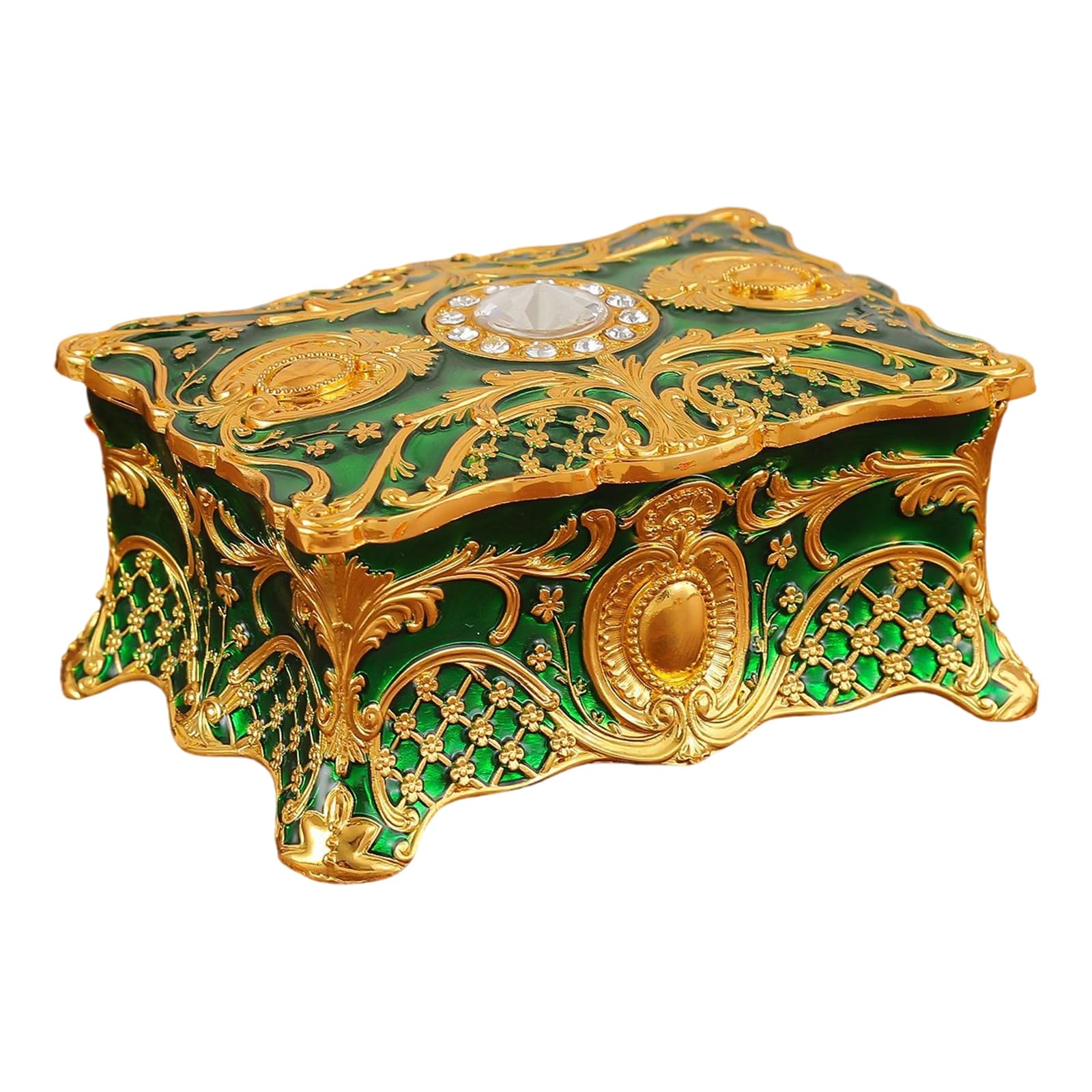 Piceioep Sturdy Alloy Jewelry Storage Box Featuring Enameled Floral Pattern Floral Pattern Jewelry Planner