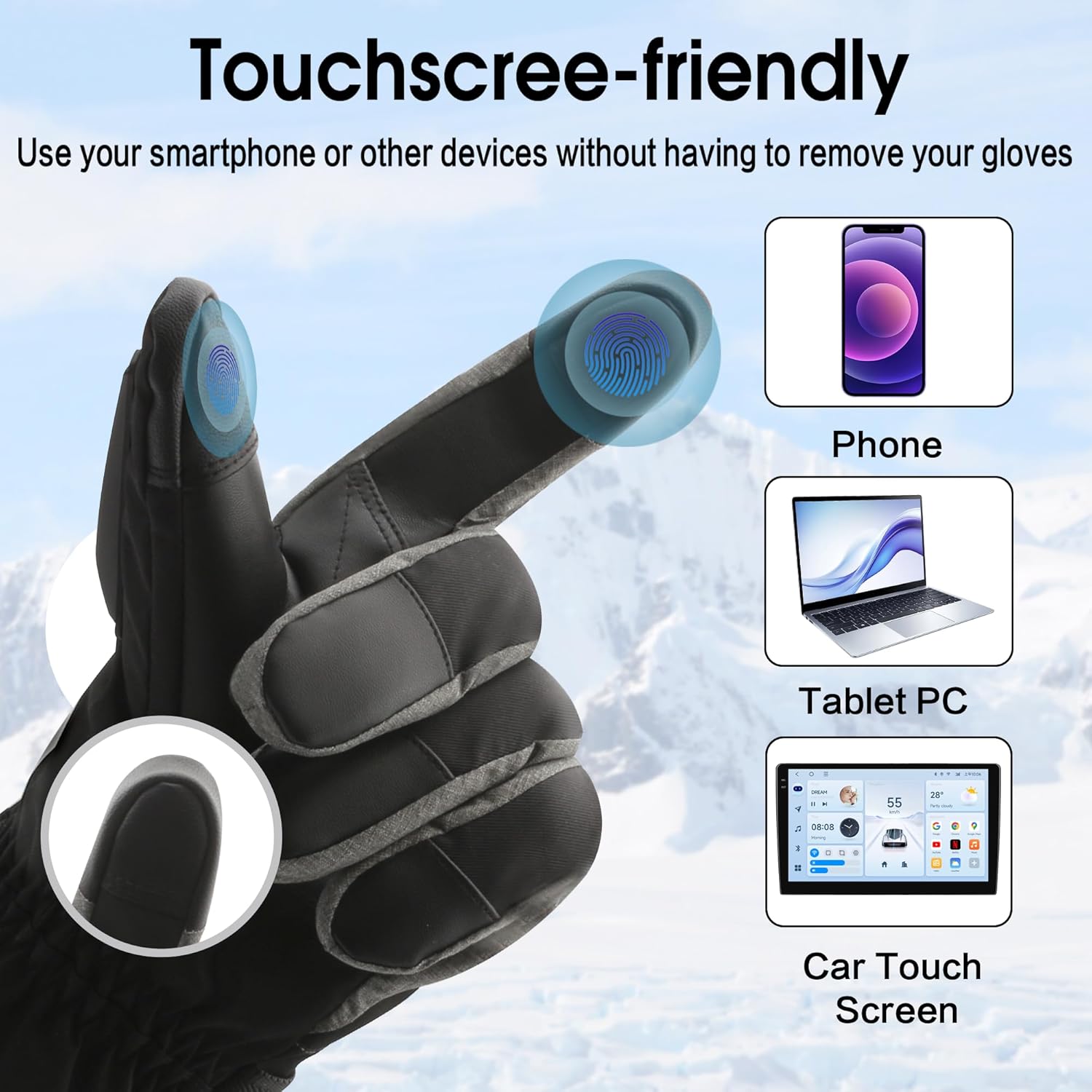 Heated Gloves for Men Women, 5V 6000mAh Rechargeable Battery, 3 Heating Settings, Waterproof & Touchscreen, Winter Thermal Gloves for Skiing, Motorcycling, Outdoor Sport