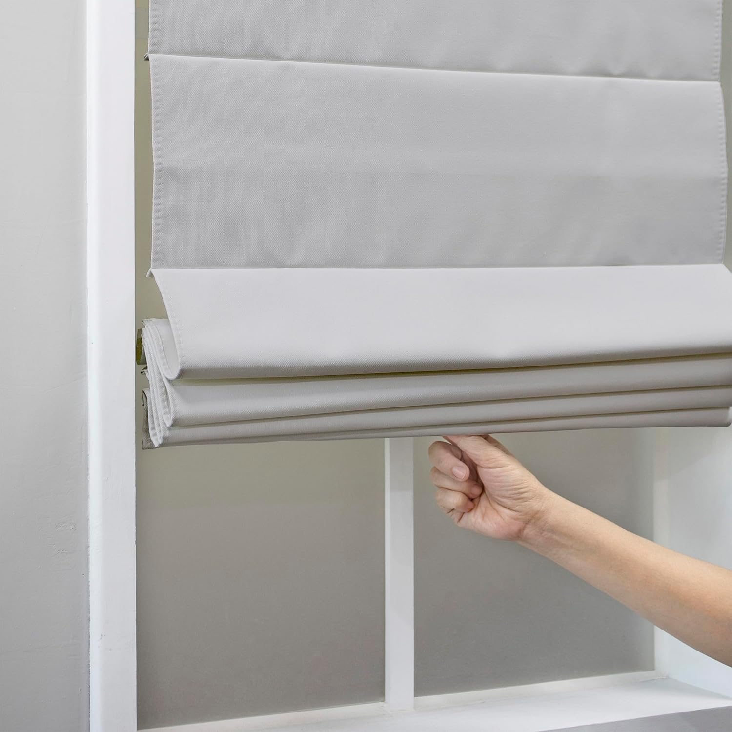 DEZ FURNISHINGS Cordless Room Darkening Classic Roman Shade, 35" W x 64" H, Light Gray