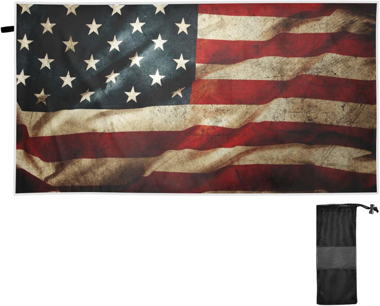 senya Beach Towels for Women Men, Grunge American Flag Beach Towels Swim Towels Oversized Quick Dry for Travel Beach Swim Pool Gym
