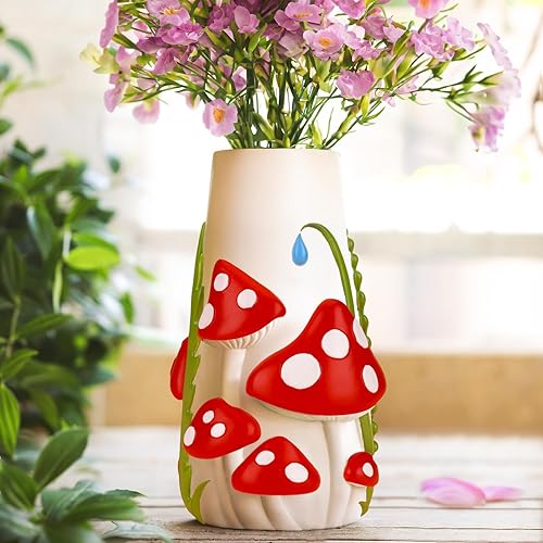 GUGUGO Jarrón de Hongos Pastel para Flores, decoración de Hongos arcoíris de 8 P