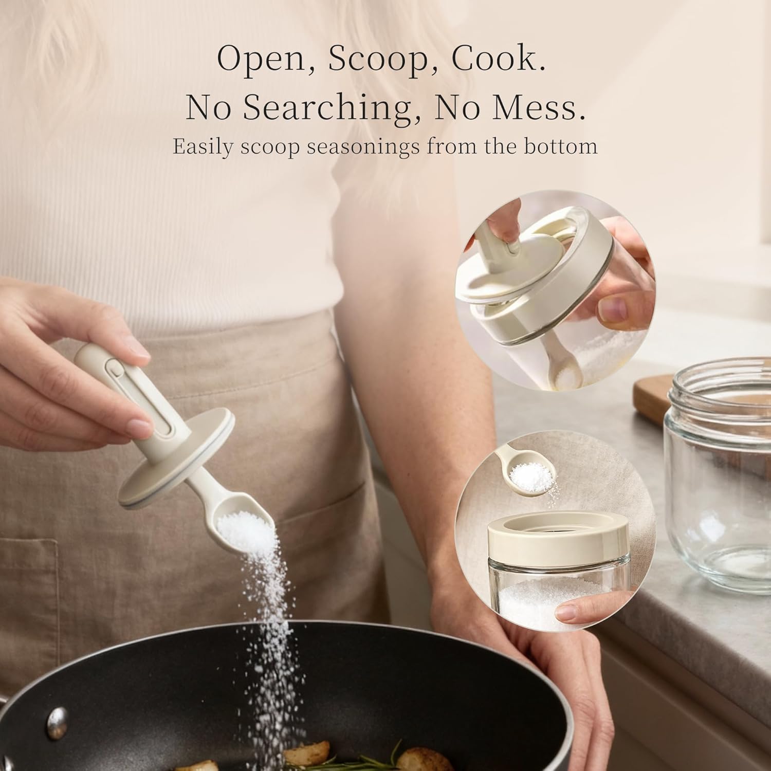 ShanSon 6-Piece Airtight Kitchen Spice Jars 10.16oz/300ml Glass Containers with Built-in Spoon for kitchen pantry