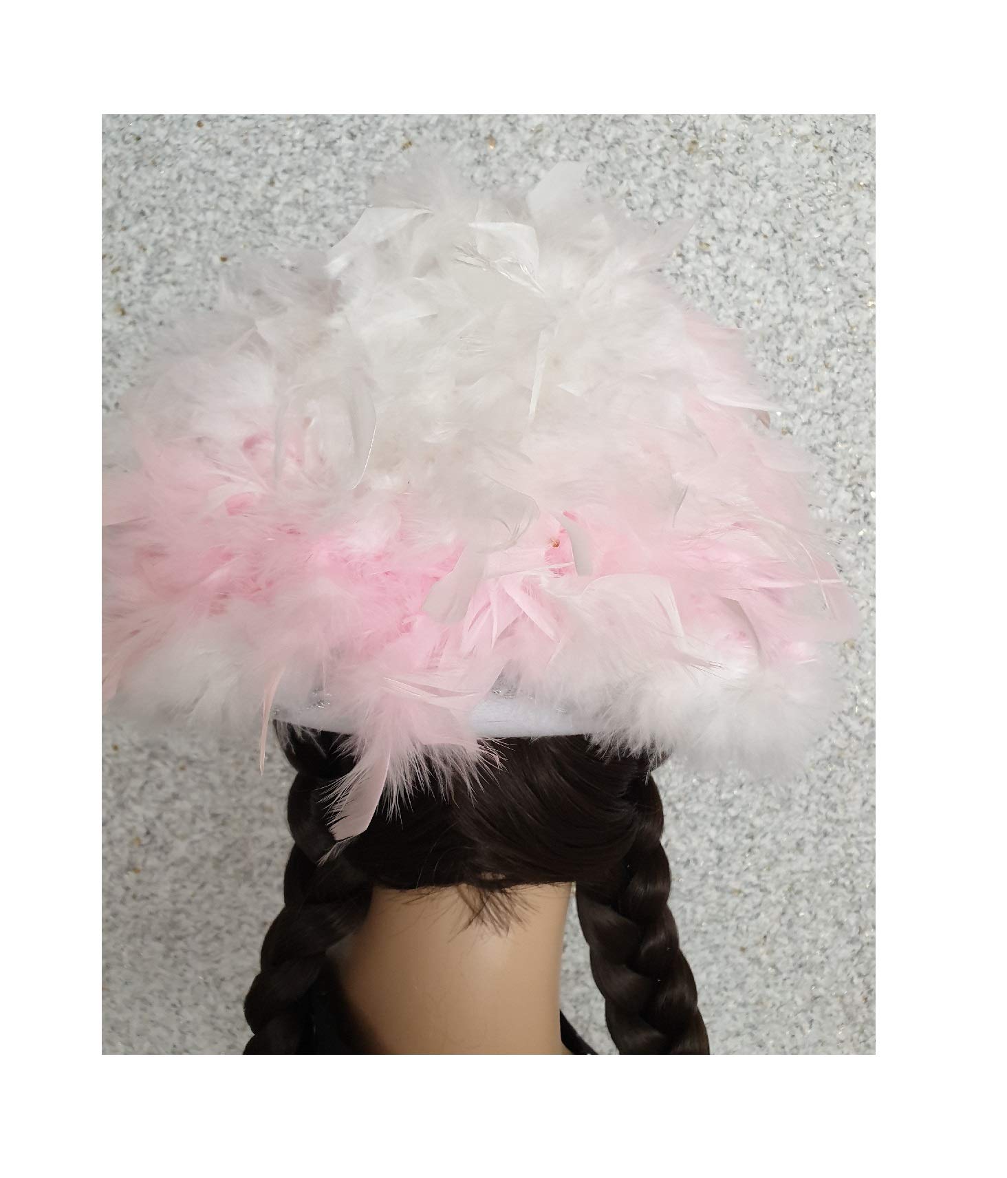 N2-53-54 weiß mit Silberborte und rosa-weißer Boa Kinder-Damen Funkenhut Gr.53-54