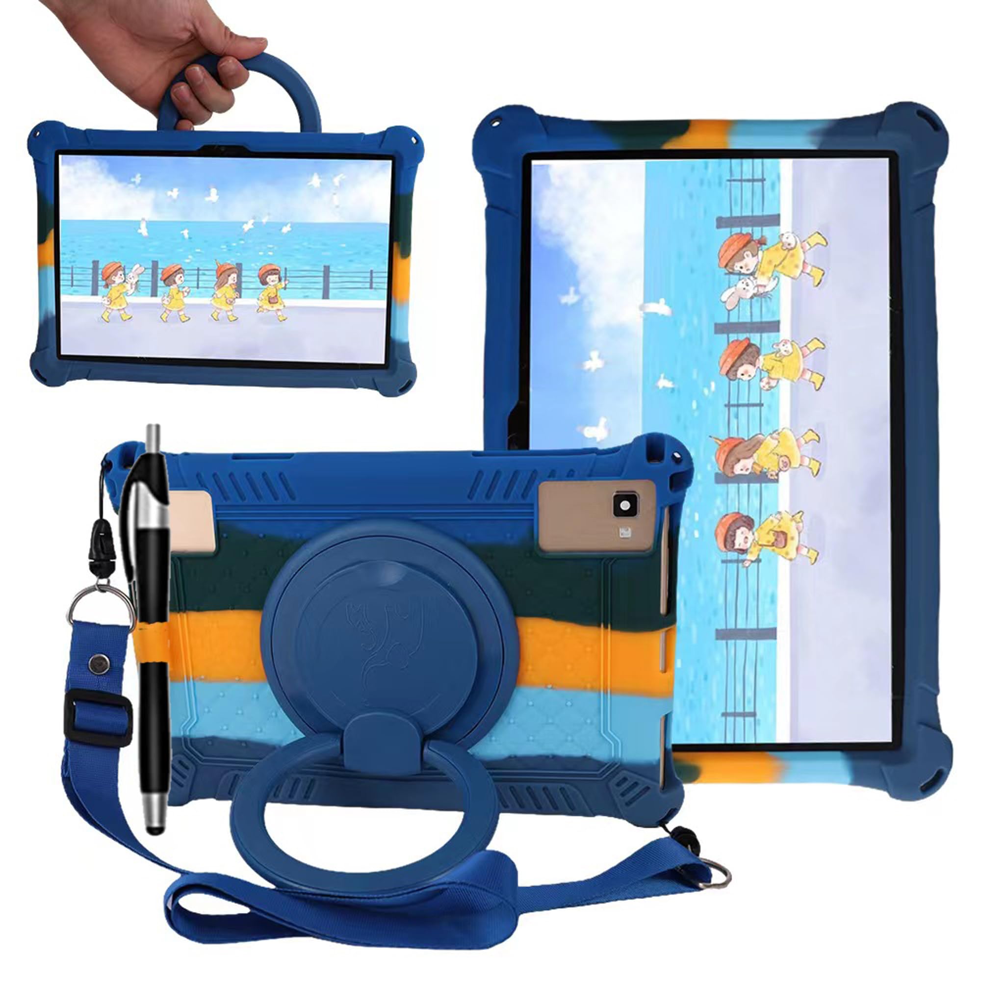 Tablet Case for TCL Tab 10 5G Case 10.1 Inch/TCL Tab 10S 9081X/9080G,Soft Anti-Stress Silicone Case with Rotate Stand/Pencil Holder/Shoulder Strap/Pen