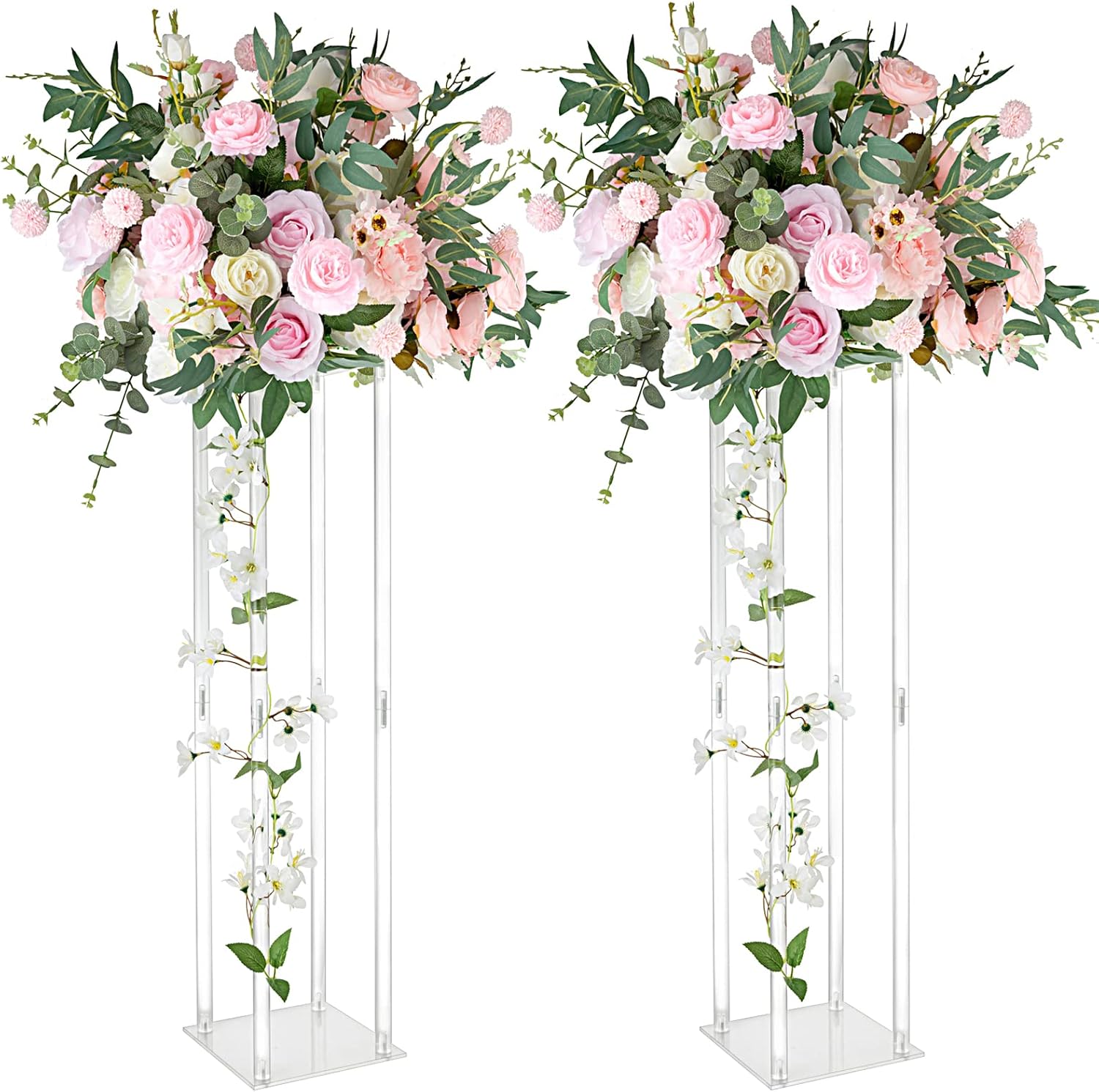 LANLONG 2 Pcs Clear Acrylic Vases Wedding Centerpieces for Tables,31.5in Flowers Risers for Display Column Flower Arrangement Stand for Wedding Party Home Decor