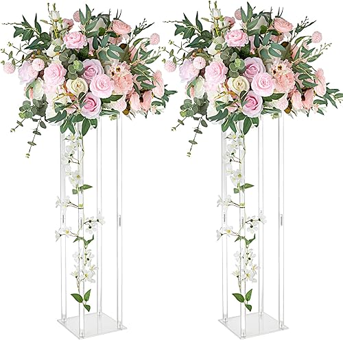 LANLONG 2 piezas de jarrones de acrílico transparente para mesas de boda, elevadores de flores de 31.5 pulgadas para columnas de exhibición, soporte