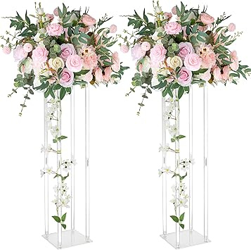 2 Pcs Clear Acrylic Vases Wedding Centerpieces for Tables,31.5in Flowers Risers for Display Column Flower Arrangement Stand for Wedding Party Home Decor