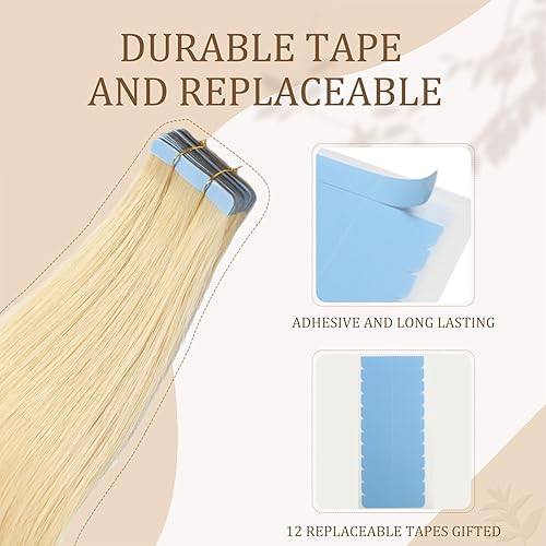 Miniatura 3 de Extensiones de cabello humano adhesivas, invisibles, sin costuras, rubio ceniza y rubio 613, 100% Remy, extensiones de cabello humano real, 1.41